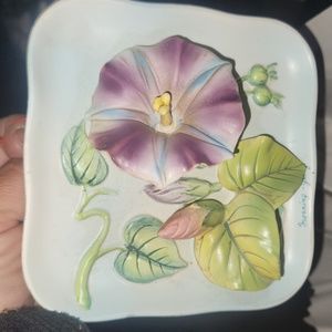 Vintage Napco Morning Glories Square Plaque